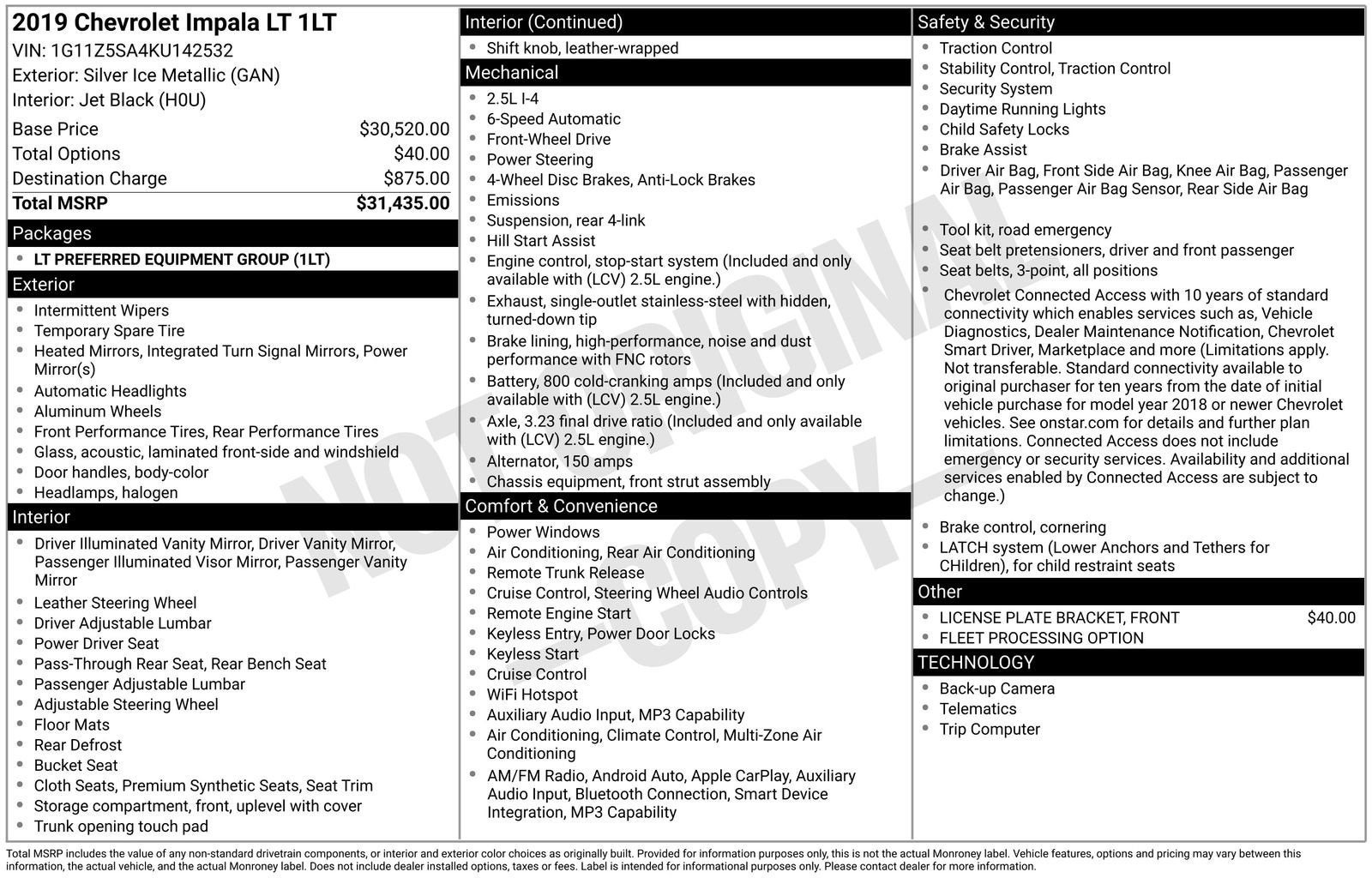 chevrolet impala 2019 1G11Z5SA4KU142532 image chevrolet impala 2019 1G11Z5SA4KU142532 image