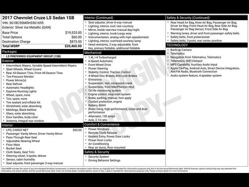 chevrolet cruze 2017 3G1BC5SM0HS561695 image chevrolet cruze 2017 3G1BC5SM0HS561695 image