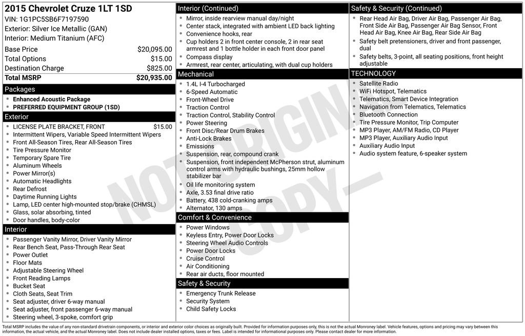 chevrolet cruze 2015 1G1PC5SB6F7197590 image chevrolet cruze 2015 1G1PC5SB6F7197590 image