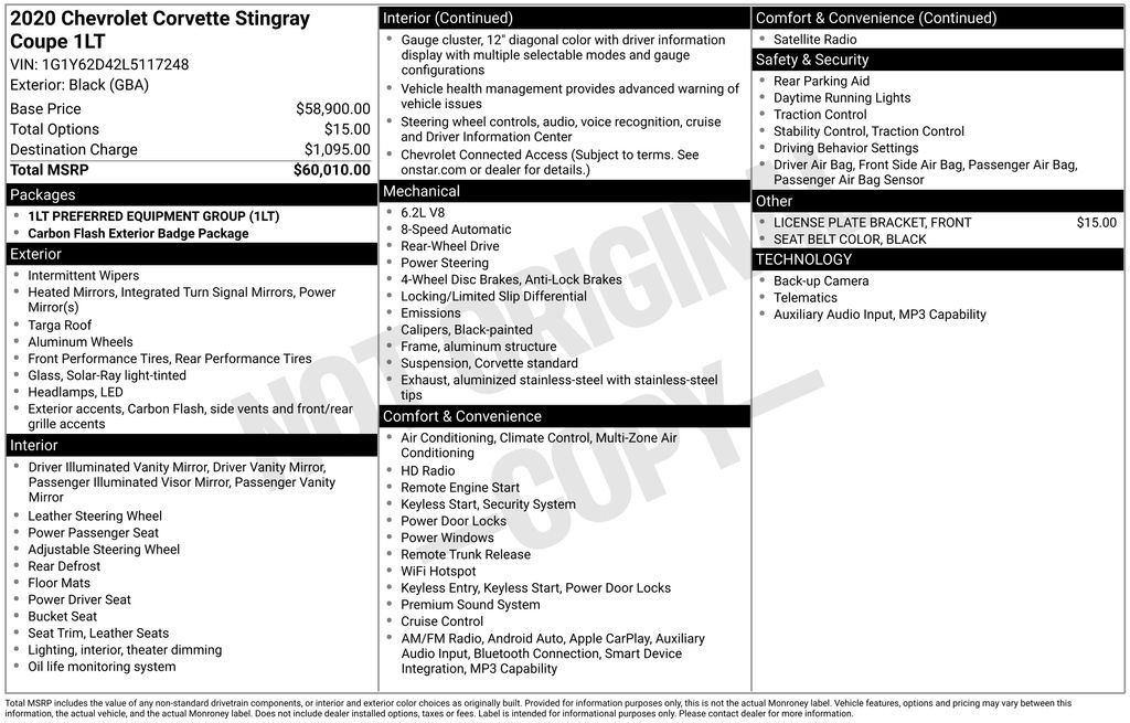 chevrolet corvette 2020 1G1Y62D42L5117248 image chevrolet corvette 2020 1G1Y62D42L5117248 image