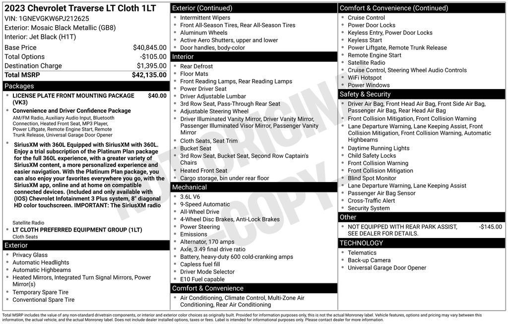 chevrolet traverse 2023 1GNEVGKW6PJ212625 image chevrolet traverse 2023 1GNEVGKW6PJ212625 image