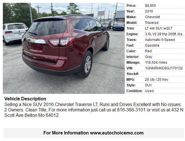 chevrolet traverse 2016 1GNKRHKD8GJ170132 image chevrolet traverse 2016 1GNKRHKD8GJ170132 image