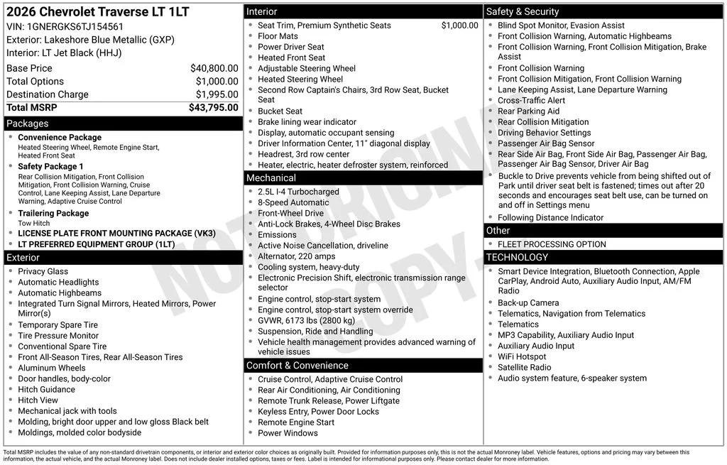 chevrolet traverse 2026 1GNERGKS6TJ154561 image chevrolet traverse 2026 1GNERGKS6TJ154561 image