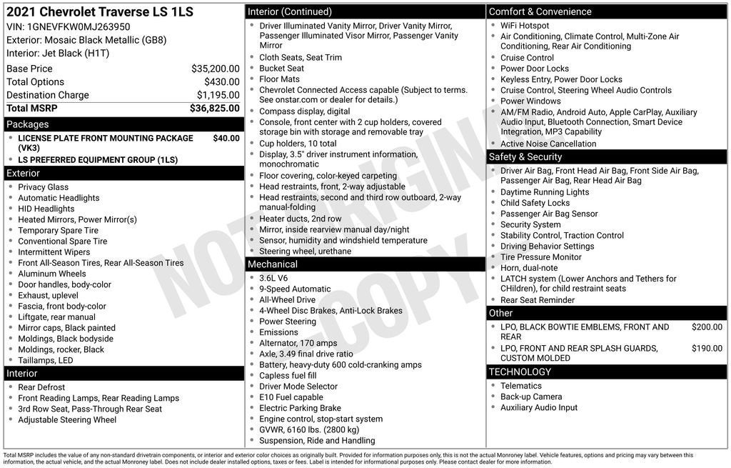 chevrolet traverse 2021 1GNEVFKW0MJ263950 image chevrolet traverse 2021 1GNEVFKW0MJ263950 image
