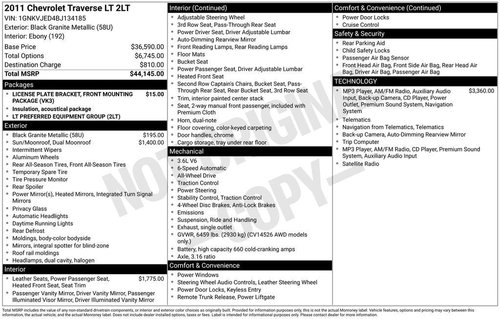 chevrolet traverse 2011 1GNKVJED4BJ134185 image chevrolet traverse 2011 1GNKVJED4BJ134185 image