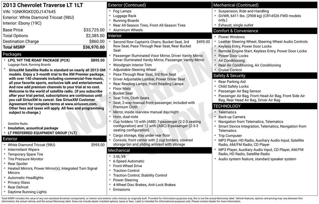 chevrolet traverse 2013 1GNKRGKD2DJ147645 image chevrolet traverse 2013 1GNKRGKD2DJ147645 image