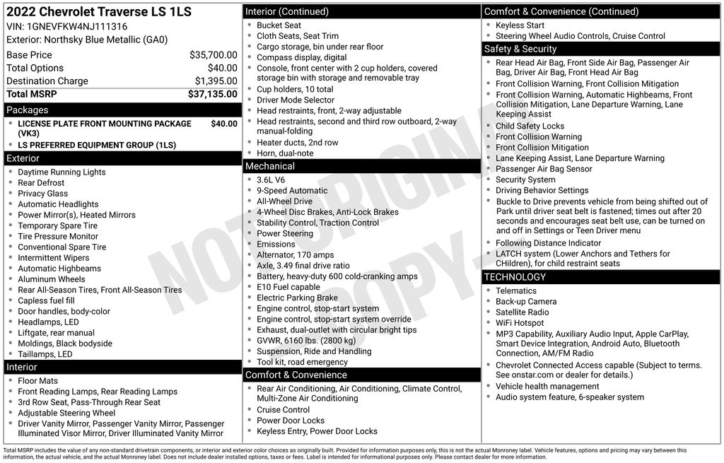 chevrolet traverse 2022 1GNEVFKW4NJ111316 image chevrolet traverse 2022 1GNEVFKW4NJ111316 image