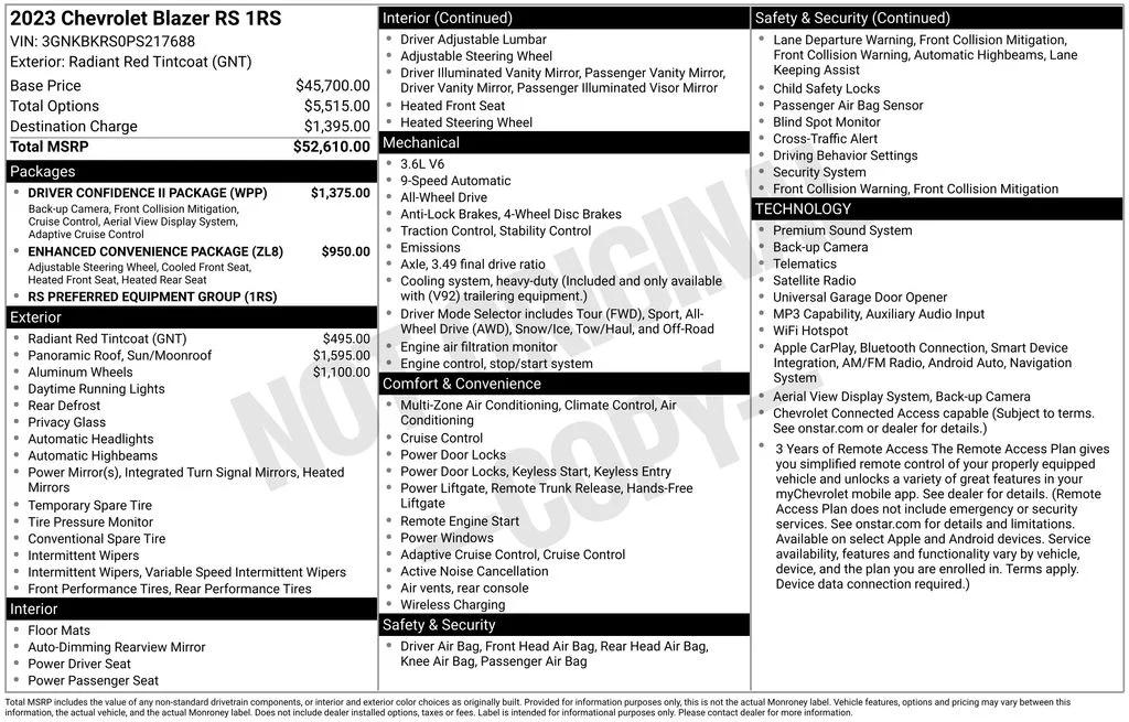 chevrolet blazer 2023 3GNKBKRS0PS217688 image chevrolet blazer 2023 3GNKBKRS0PS217688 image
