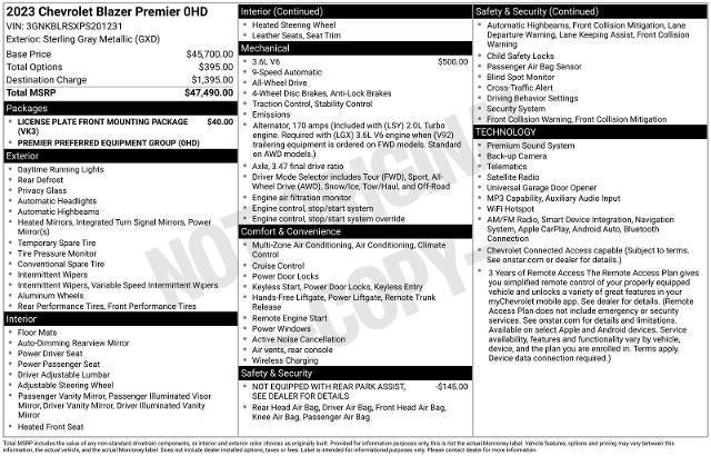 chevrolet blazer 2023 3GNKBLRSXPS201231 image chevrolet blazer 2023 3GNKBLRSXPS201231 image