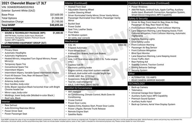 chevrolet blazer 2021 3GNKBDRS4MS553965 image chevrolet blazer 2021 3GNKBDRS4MS553965 image