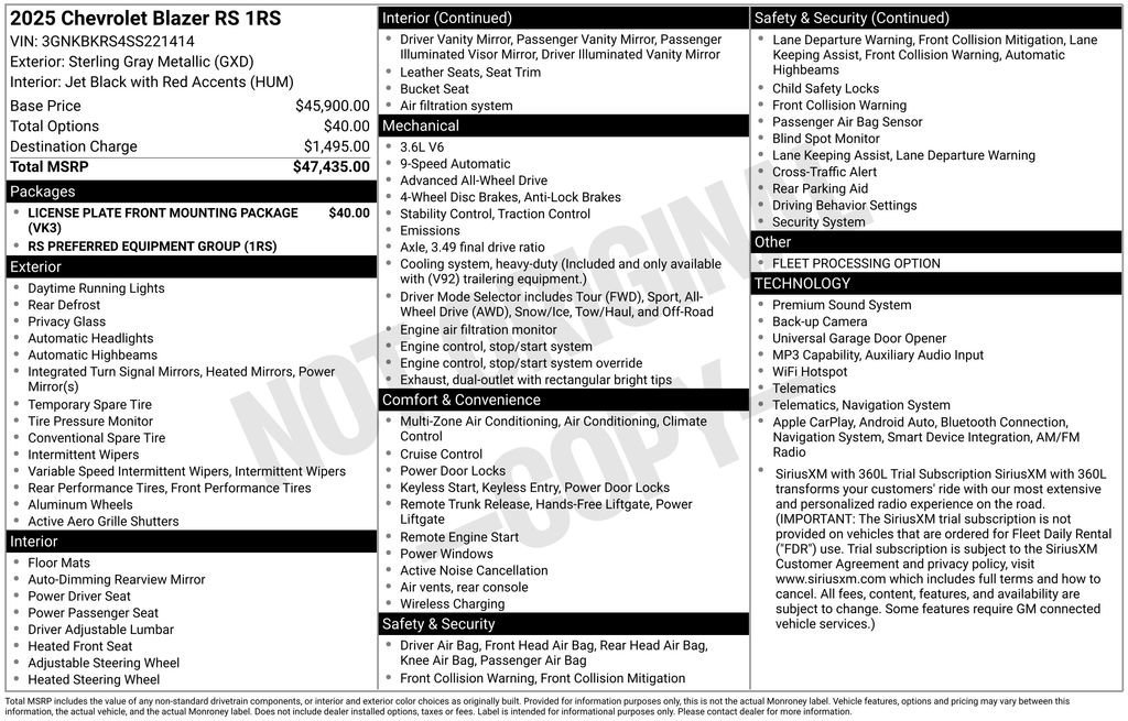 chevrolet blazer 2025 3GNKBKRS4SS221414 image chevrolet blazer 2025 3GNKBKRS4SS221414 image