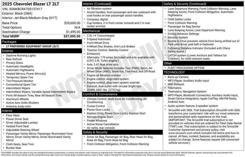 chevrolet blazer 2025 3GNKBCR47SS137417 image chevrolet blazer 2025 3GNKBCR47SS137417 image