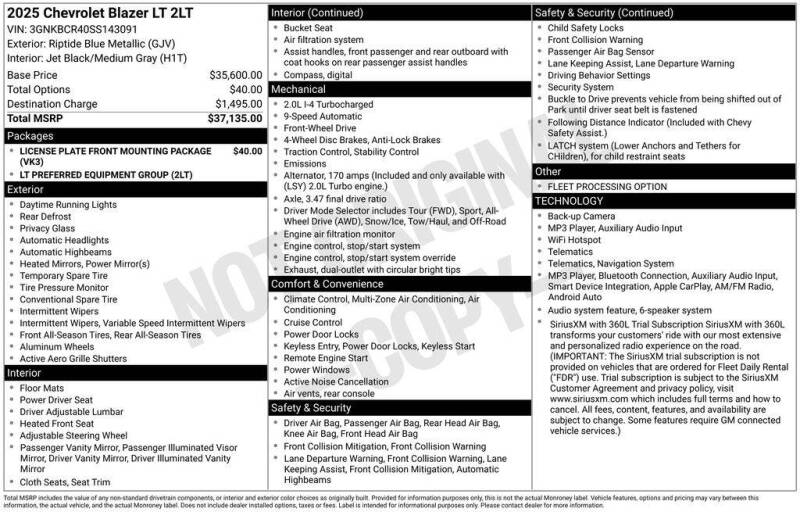 chevrolet blazer 2025 3GNKBCR40SS143091 image chevrolet blazer 2025 3GNKBCR40SS143091 image