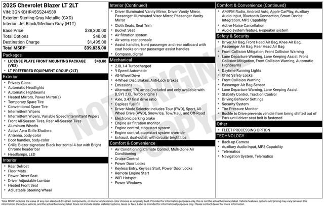 chevrolet blazer 2025 3GNKBHR45SS244589 image chevrolet blazer 2025 3GNKBHR45SS244589 image