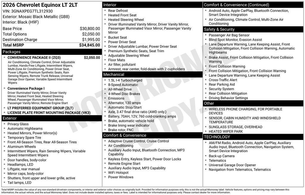 chevrolet equinox 2026 3GNAXPEG7TL312930 image chevrolet equinox 2026 3GNAXPEG7TL312930 image