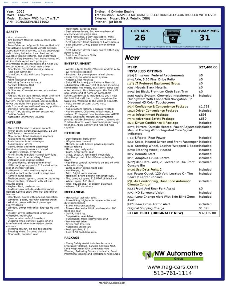 chevrolet equinox 2022 3GNAXKEV6NL111962 image chevrolet equinox 2022 3GNAXKEV6NL111962 image