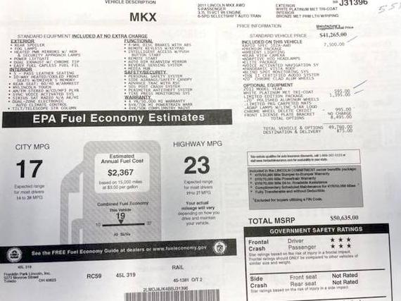 LINCOLN MKX 2011 2LMDJ8JK4BBJ31396 image