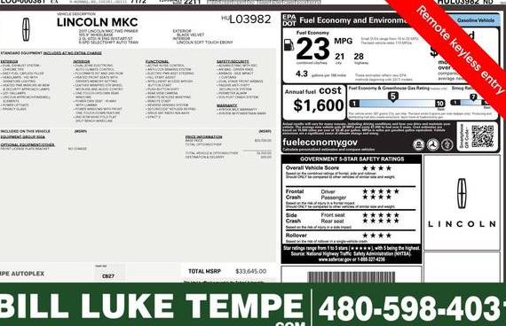 LINCOLN MKC 2017 5LMCJ1C90HUL03982 image