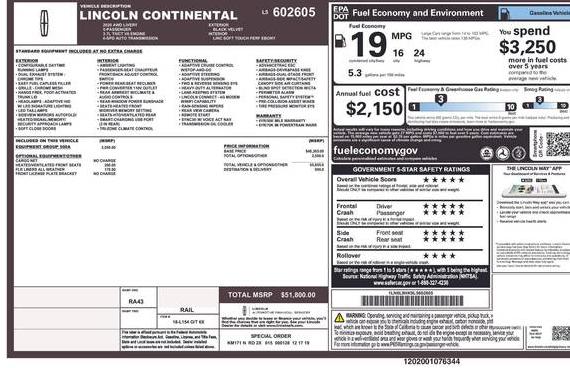 LINCOLN CONTINENTAL 2020 1LN6L9HK9L5602605 image LINCOLN CONTINENTAL 2020 1LN6L9HK9L5602605 image