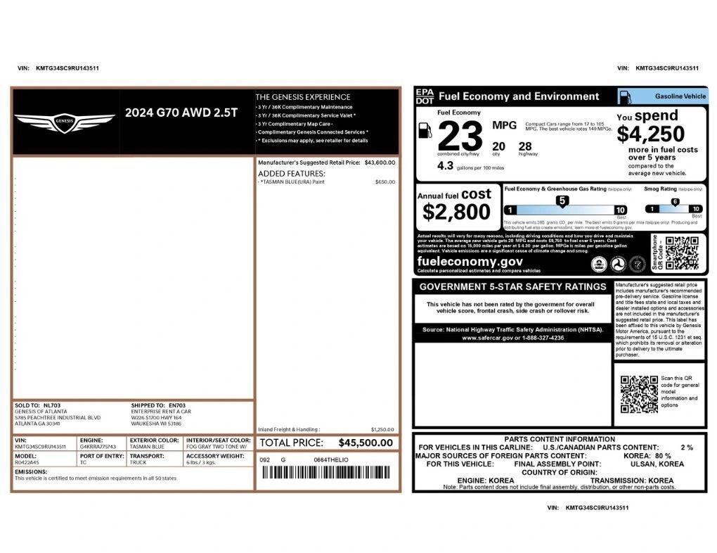 genesis g70 2024 KMTG34SC9RU143511 image genesis g70 2024 KMTG34SC9RU143511 image