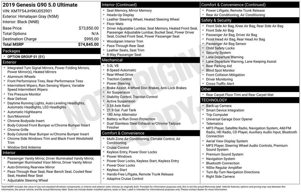 genesis g90 2019 KMTF54JH9KU053901 image genesis g90 2019 KMTF54JH9KU053901 image