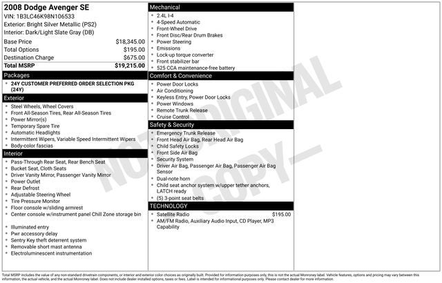 dodge avenger 2008 1B3LC46K98N106533 image dodge avenger 2008 1B3LC46K98N106533 image