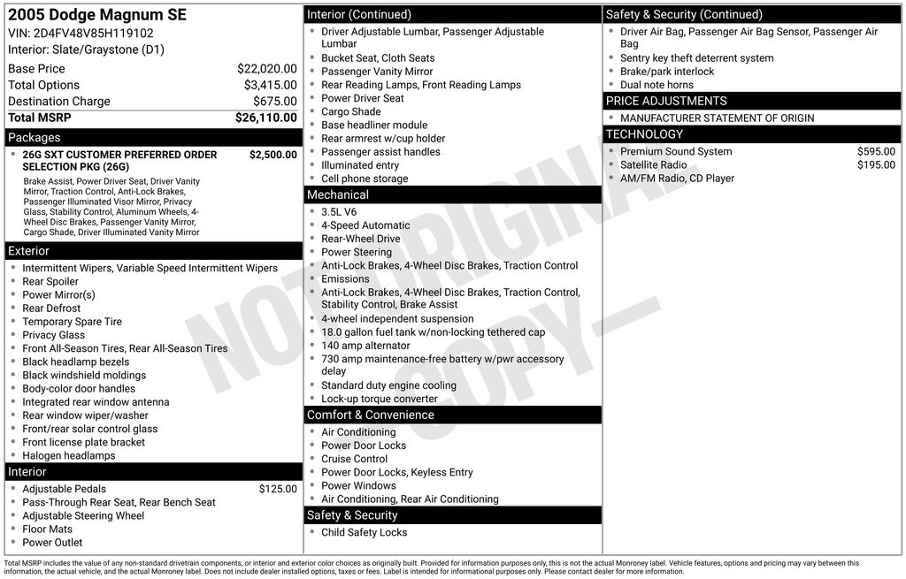 dodge magnum 2005 2D4FV48V85H119102 image dodge magnum 2005 2D4FV48V85H119102 image