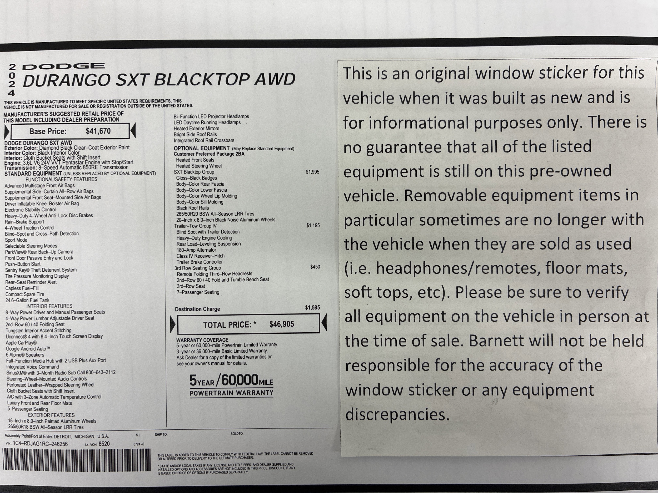 dodge durango 2024 1C4RDJAG1RC246256 image dodge durango 2024 1C4RDJAG1RC246256 image