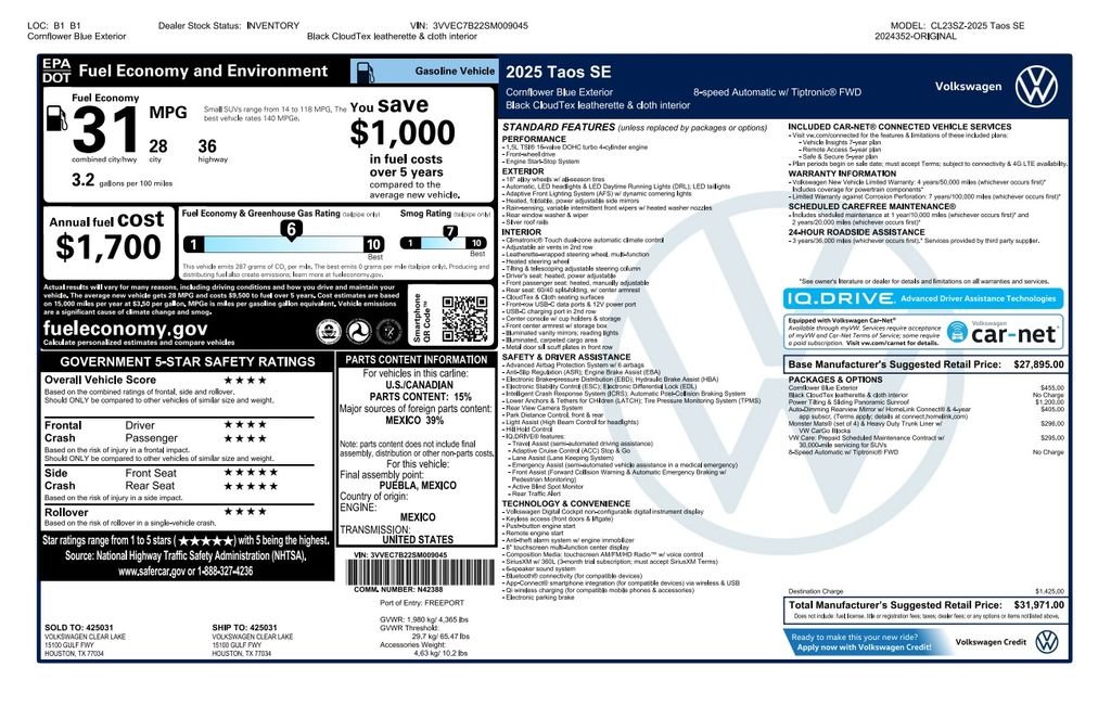 volkswagen taos 2025 3VVEC7B22SM009045 image volkswagen taos 2025 3VVEC7B22SM009045 image