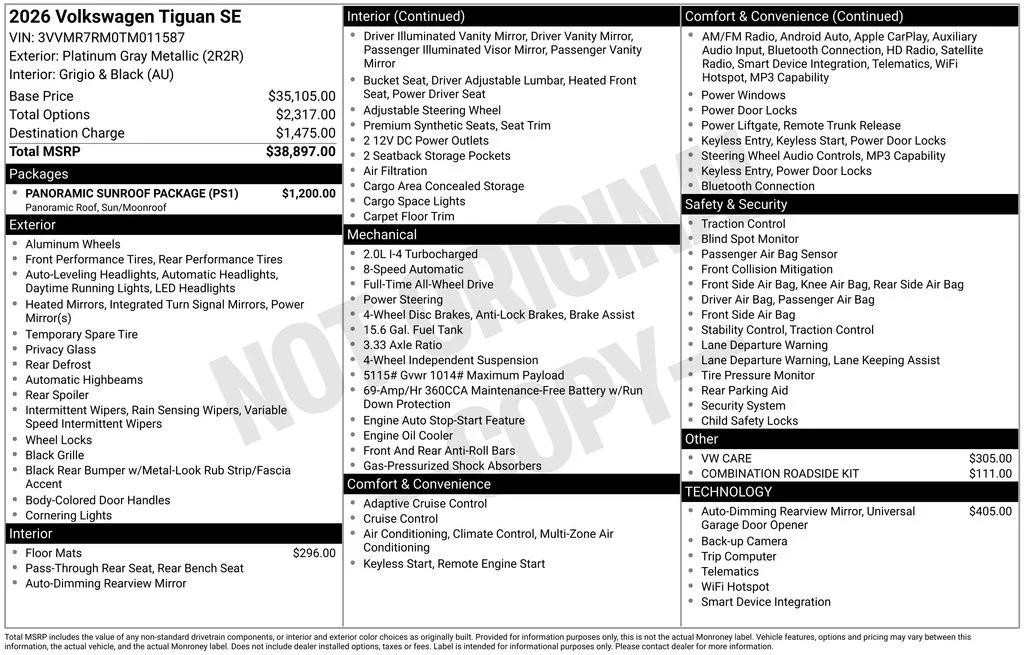 volkswagen tiguan 2026 3VVMR7RM0TM011587 image volkswagen tiguan 2026 3VVMR7RM0TM011587 image