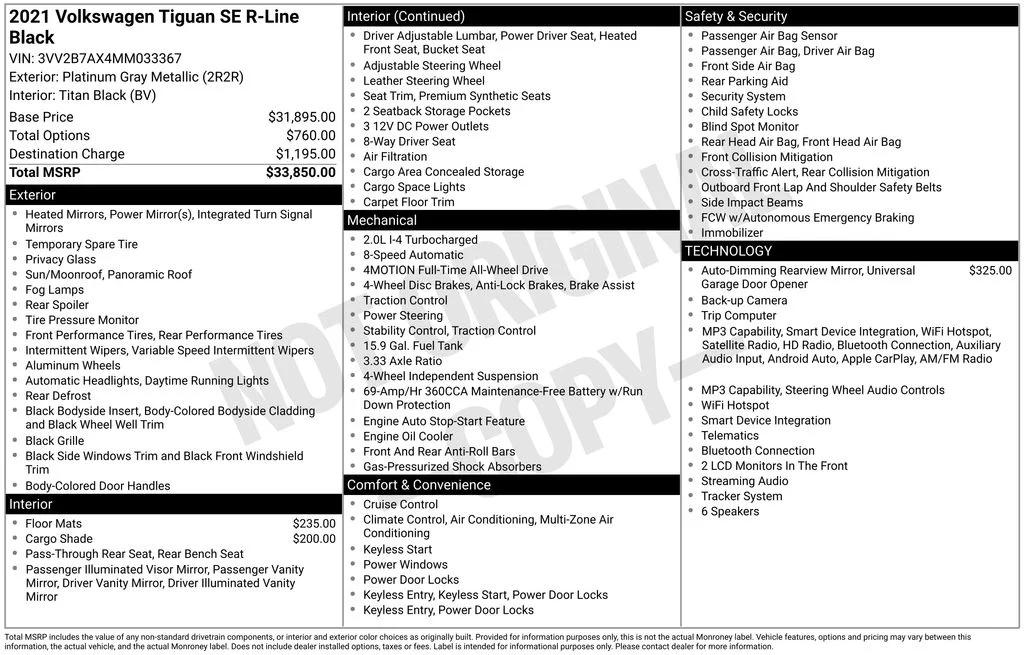 volkswagen tiguan 2021 3VV2B7AX4MM033367 image volkswagen tiguan 2021 3VV2B7AX4MM033367 image