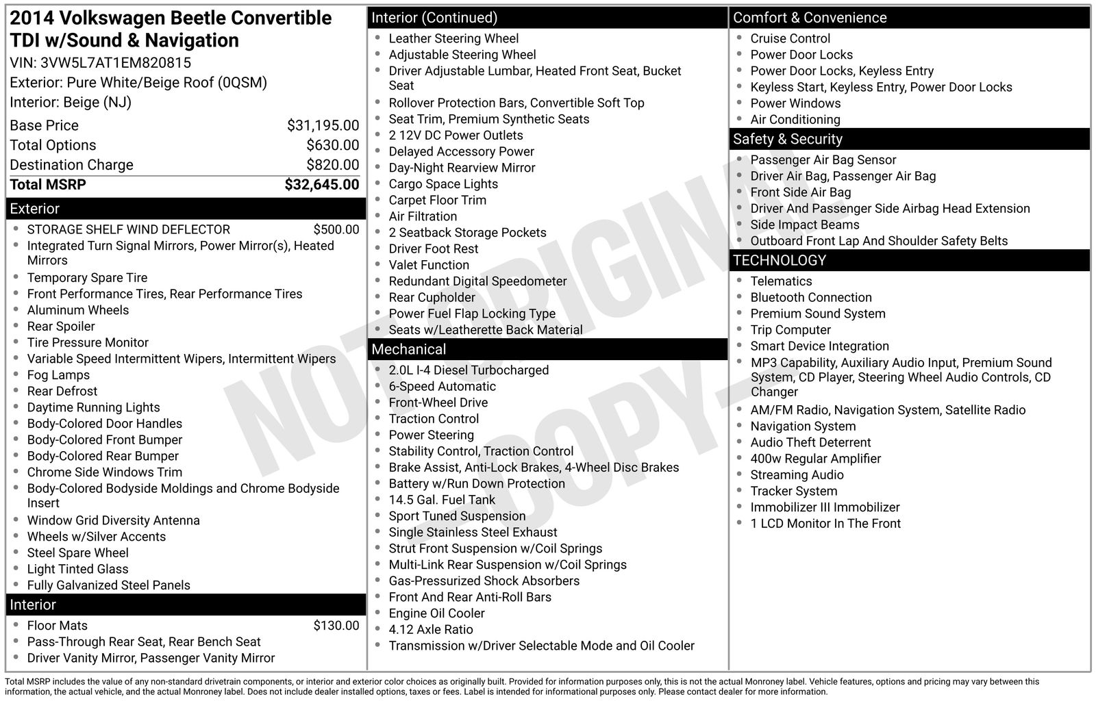 volkswagen beetle 2014 3VW5L7AT1EM820815 image volkswagen beetle 2014 3VW5L7AT1EM820815 image