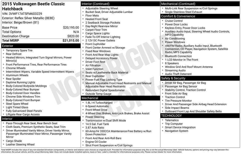 volkswagen beetle 2015 3VWF17AT5FM603229 image volkswagen beetle 2015 3VWF17AT5FM603229 image