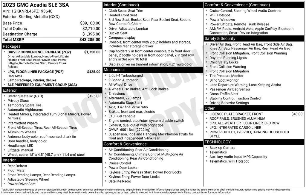 gmc acadia 2023 1GKKNRL46PZ193648 image gmc acadia 2023 1GKKNRL46PZ193648 image