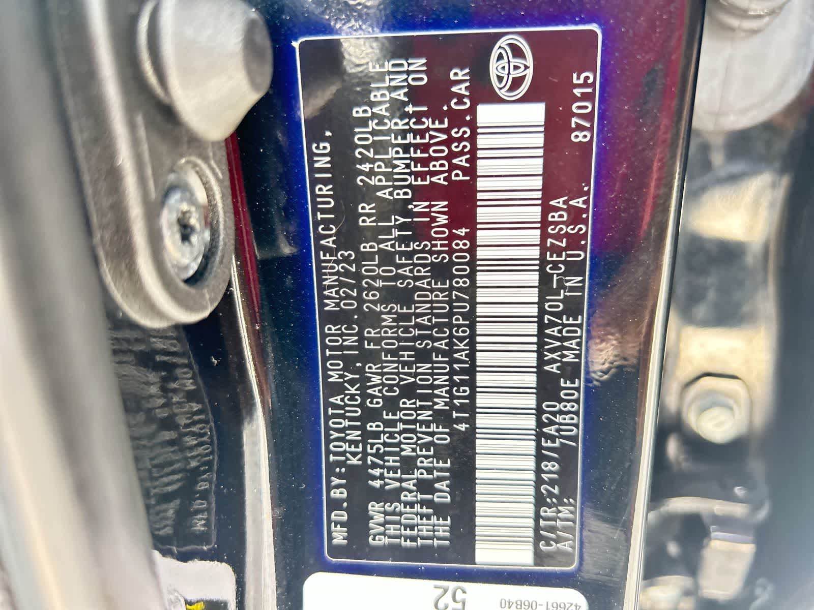 toyota camry 2023 4T1G11AK6PU780084 image toyota camry 2023 4T1G11AK6PU780084 image