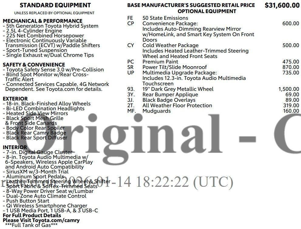 toyota camry 2026 4T1DAACK3TU702985 image toyota camry 2026 4T1DAACK3TU702985 image