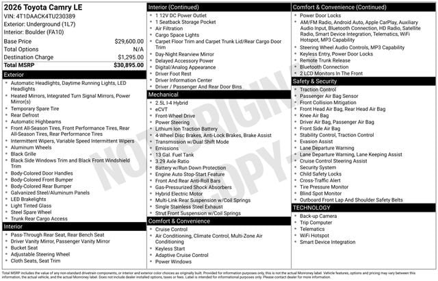 toyota camry 2026 4T1DAACK4TU230389 image toyota camry 2026 4T1DAACK4TU230389 image