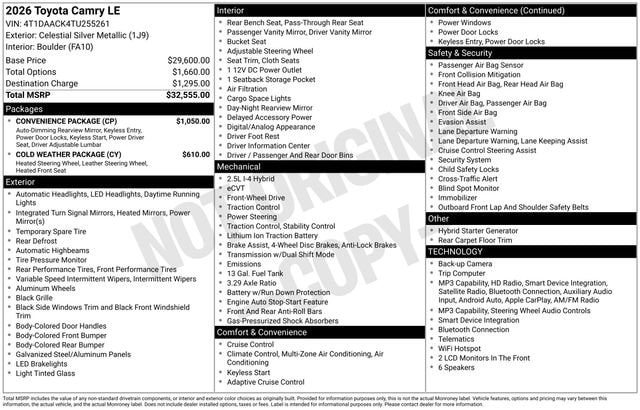 toyota camry 2026 4T1DAACK4TU255261 image toyota camry 2026 4T1DAACK4TU255261 image