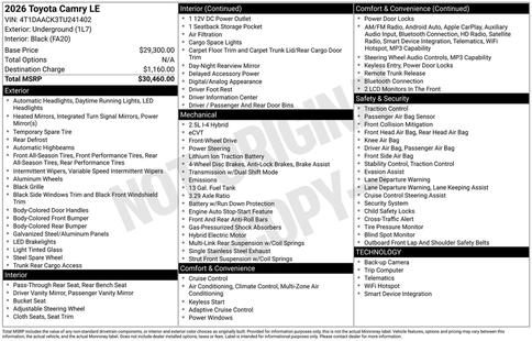 toyota camry 2026 4T1DAACK3TU241402 image