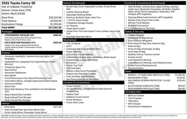toyota camry 2026 4T1DBADK1TU550765 image toyota camry 2026 4T1DBADK1TU550765 image