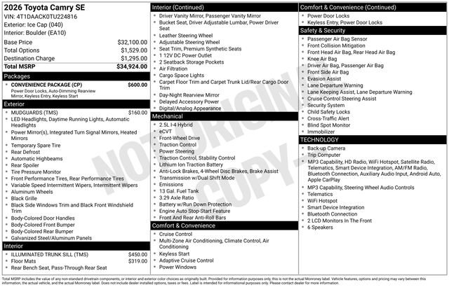toyota camry 2026 4T1DAACK0TU224816 image toyota camry 2026 4T1DAACK0TU224816 image