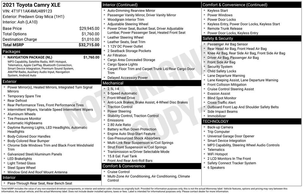 toyota camry 2021 4T1F11AK4MU489123 image toyota camry 2021 4T1F11AK4MU489123 image