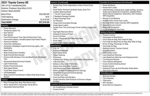 toyota camry 2021 4T1G11AK5MU452263 image toyota camry 2021 4T1G11AK5MU452263 image