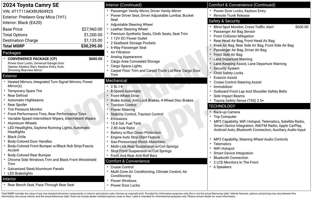 toyota camry 2024 4T1T11AKXRU904925 image toyota camry 2024 4T1T11AKXRU904925 image