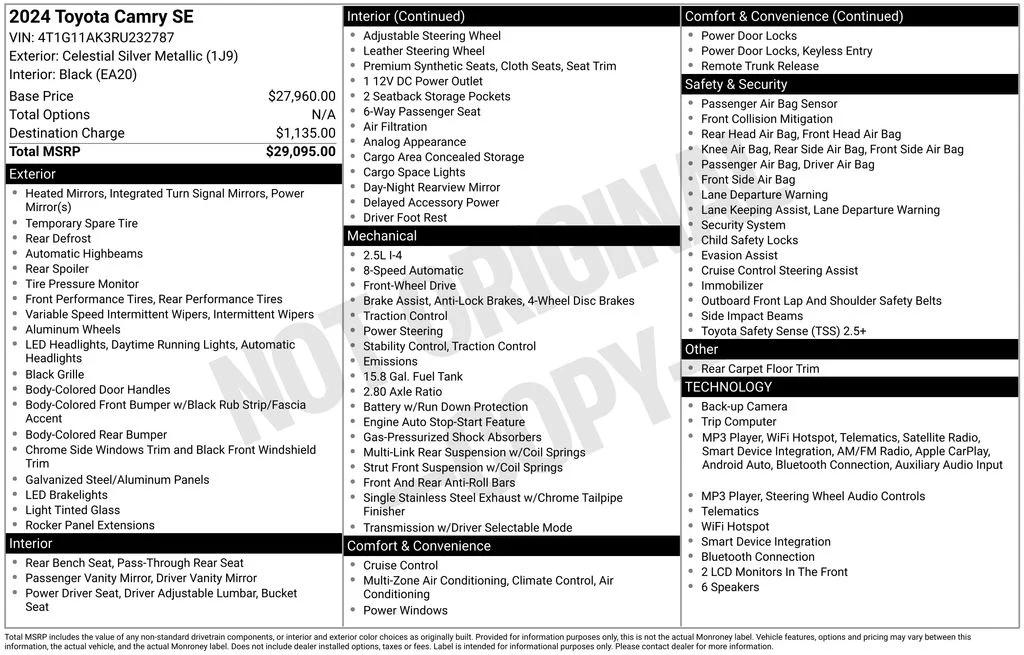 toyota camry 2024 4T1G11AK3RU232787 image toyota camry 2024 4T1G11AK3RU232787 image
