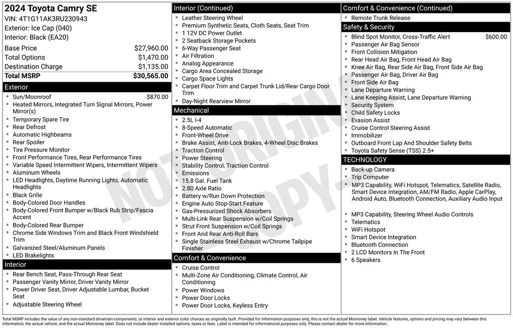 toyota camry 2024 4T1G11AK3RU230943 image toyota camry 2024 4T1G11AK3RU230943 image