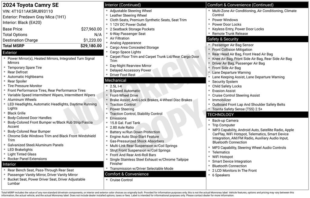 toyota camry 2024 4T1G11AK5RU893110 image