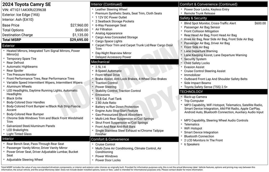 toyota camry 2024 4T1G11AKXRU239638 image toyota camry 2024 4T1G11AKXRU239638 image