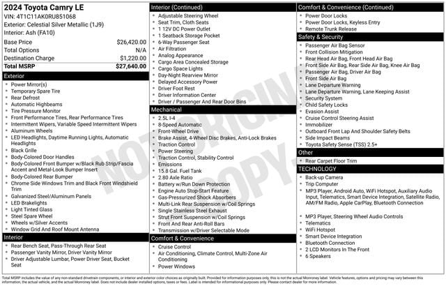 toyota camry 2024 4T1C11AK0RU851068 image toyota camry 2024 4T1C11AK0RU851068 image