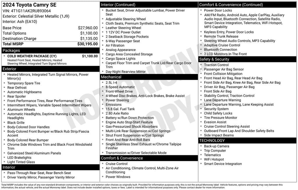 toyota camry 2024 4T1G11AK2RU893064 image toyota camry 2024 4T1G11AK2RU893064 image